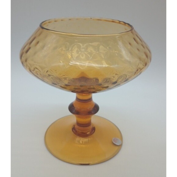 Empoli Amber Optic Compote Dish MCM Autumn Harvest Gold Italy Hand Blown - Picture 2 of 8